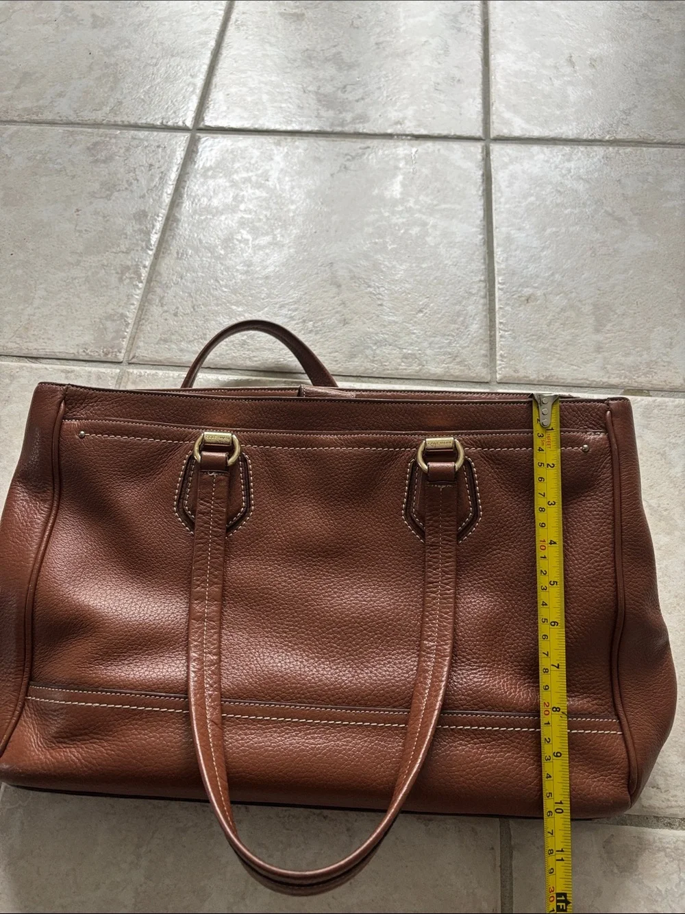 Cole Haan Brown Leather Tote Bag with Navy Interior